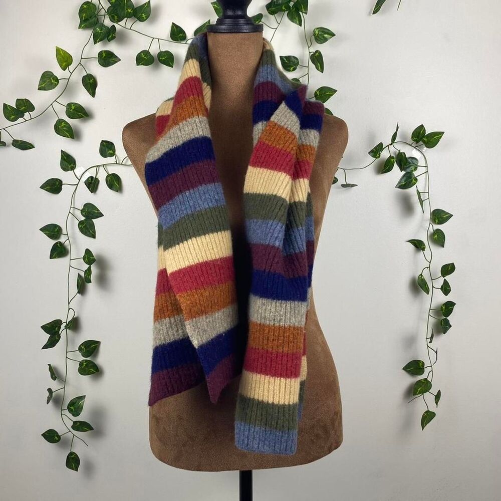 Vintage Gap 100% lambswool happy stripe scarf horizontal multi color whimsy twee